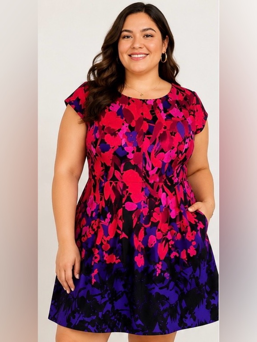 DB Established 1962 Floral Fit & Flare Dress Petite 16 Red Purple Cocktail Party